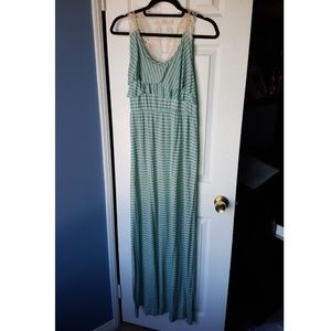 Long Striped Maternity Sundress With Lace Back